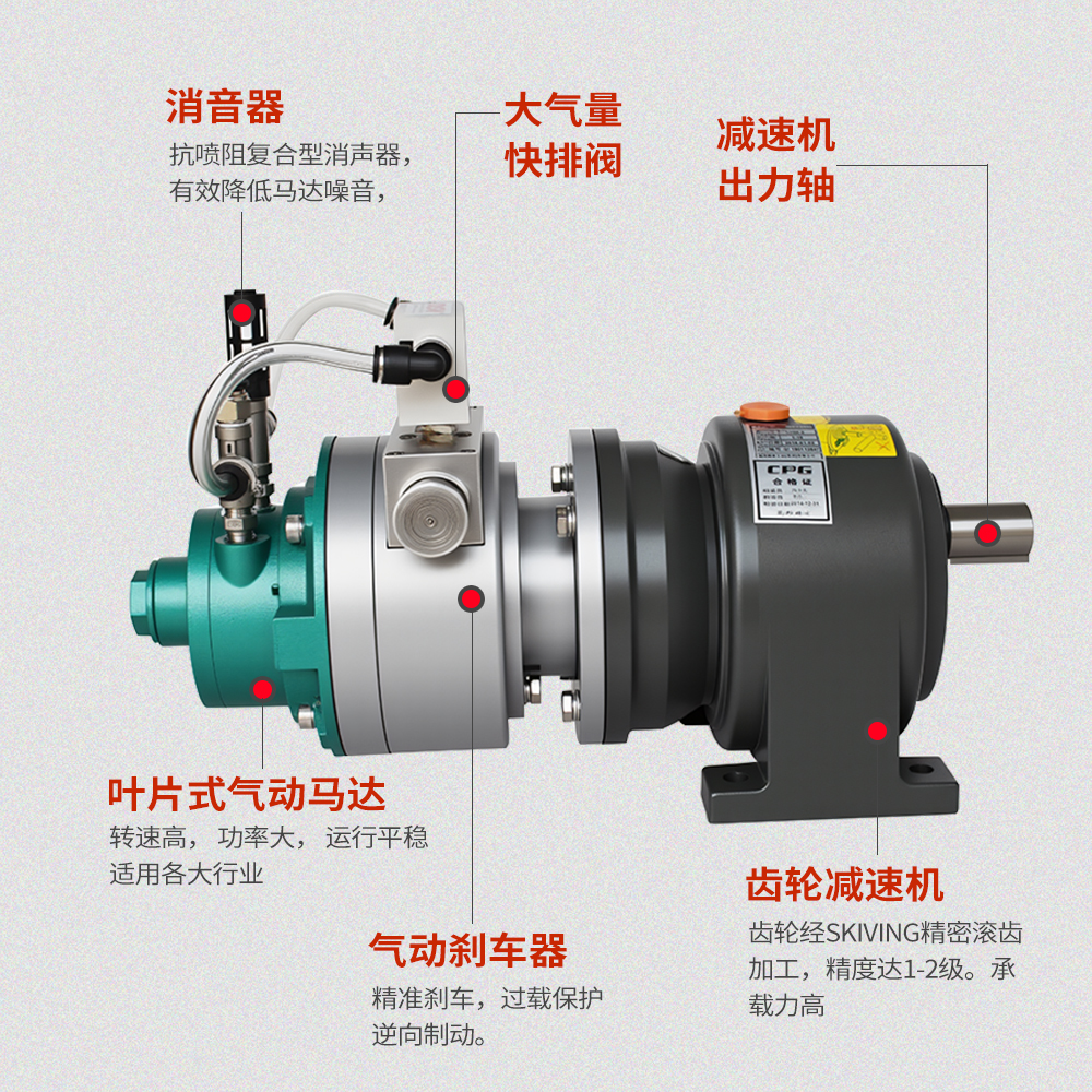 防爆叶片式减速气动马达配刹车